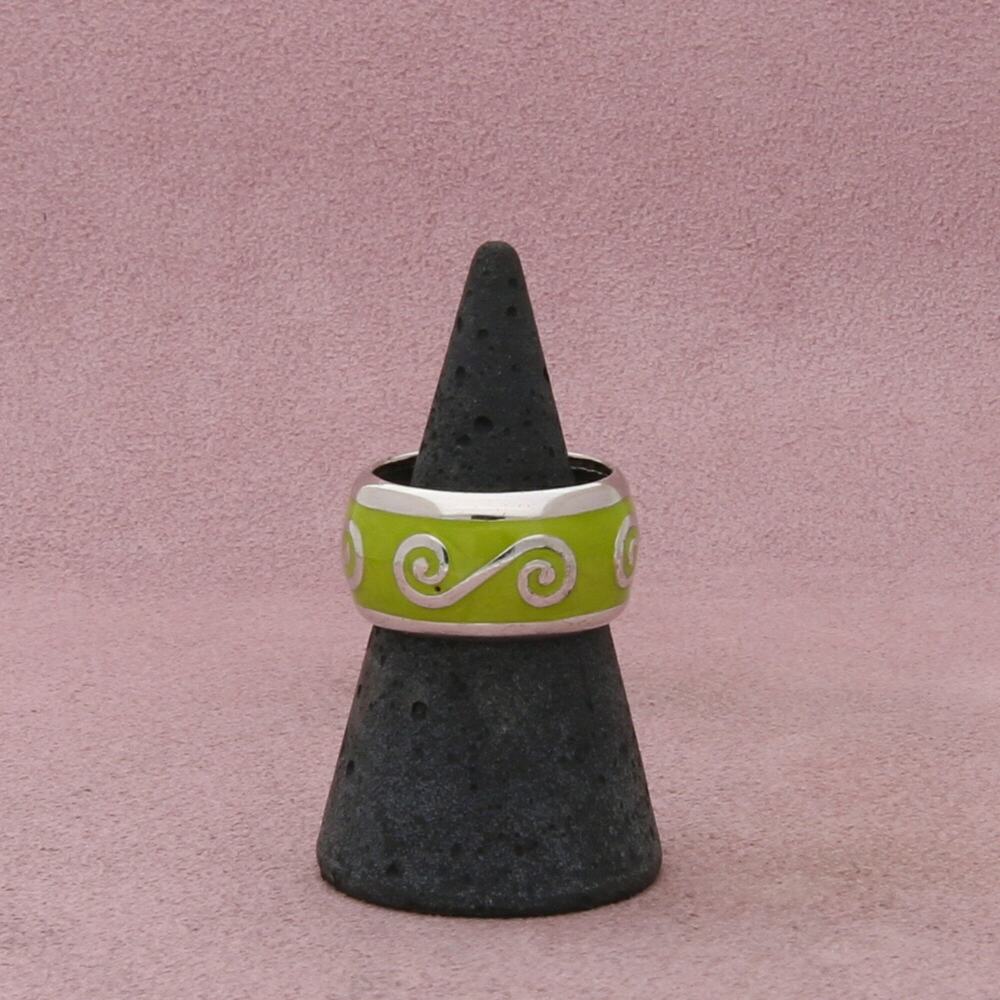 sterling silver italian green enamel swirls band ring size 7.5